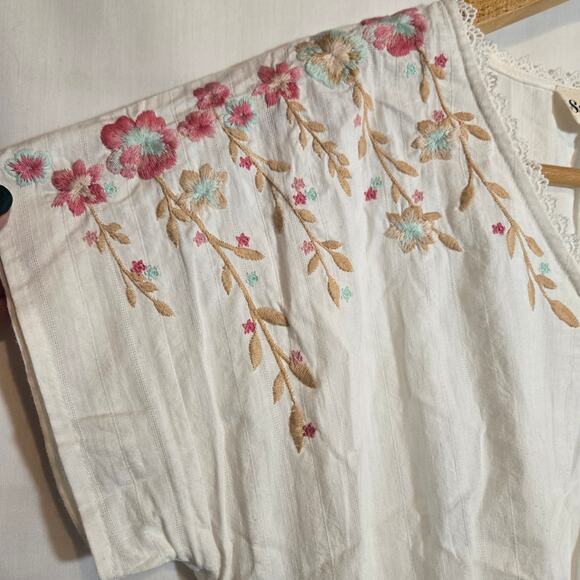 Savanna Jane Embroidered Elastic Waist Top Lace Boho Beach Spring Floral L - Picture 5 of 7